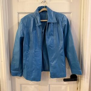 Worthington Vintage Blue Leather Jacket Casual Style